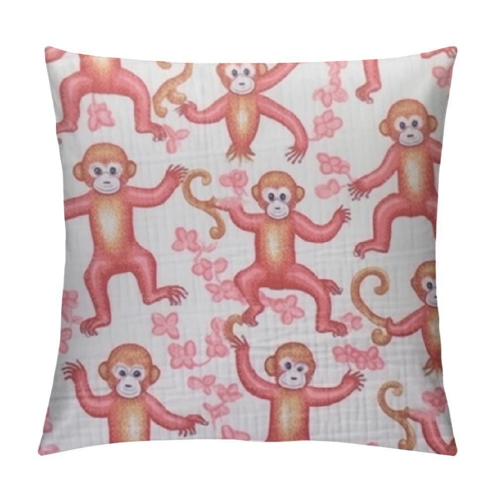 Pink Rabbit Monkeys Throw Pillow Cover Set of Preppy Decorative