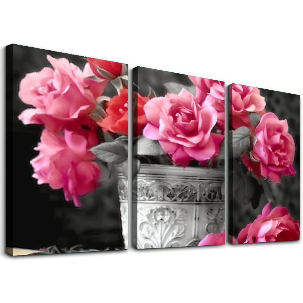 ONETECH Pink Rose Flowers Picture Decor Wall Art Girls Bedroom Floral ...
