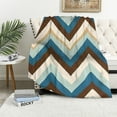 thumbnail image 1 of ONETECH Plush Soft Blanket Zigzag Pattern Cream Teals Gold Brown Fuzzy Cozy Warm Throw Blankets for All Season Sofa, Couch, Bed, Camping, Travel, 1 of 6