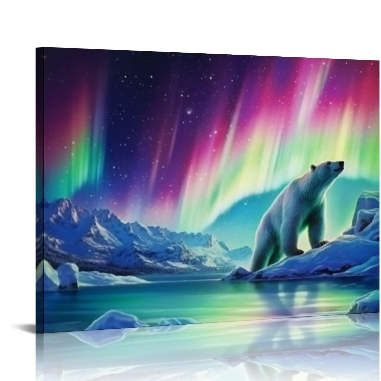 ONETECH Polar Bear Canvas Wall Art Northern Lights Canvas Print