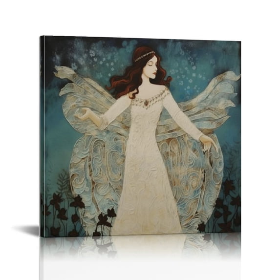 FUMJ Posters Angel Poster Vintage Wall Art Abstract Aesthetic White Wings Blue Background Angel Church Spiritual Canvas Painting Posters And Prints Wall Art Pictures for Living Room 16x16in