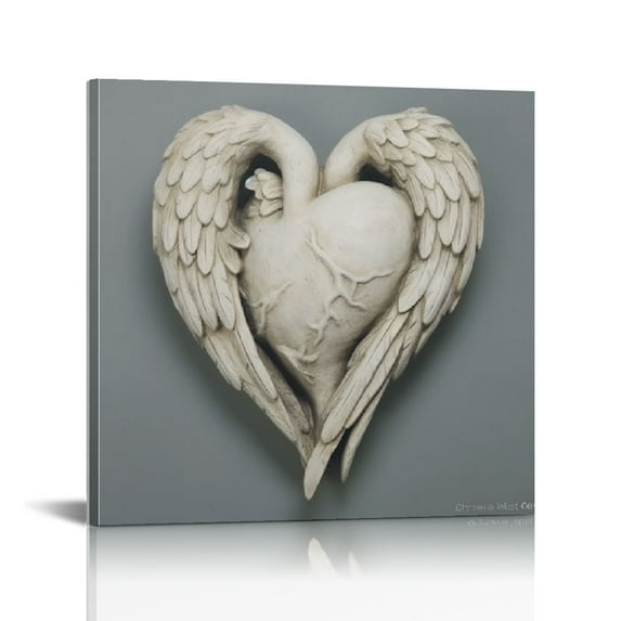 FUMJ Posters Angel Wings Wall Art Heart Shaped White Wings Painting Angel Wings Poster Canvas Painting Posters And Prints Wall Art Pictures for Living Room Bedroom Decor 16x16inch(40x40cm)
