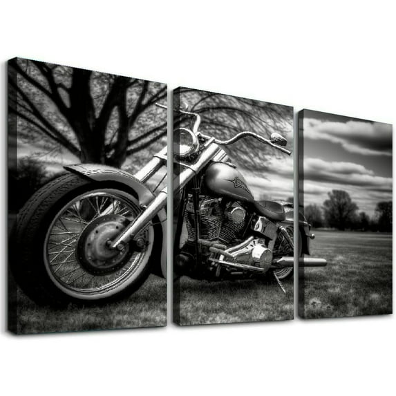 ONETECH Posters Retro Motorcycle Poster Black and White Outdoor Cool Car Poster Racing Pictures Canvas Wall Art for Living Room Bedroom Office Kitchen Decor 12''x16''X3 Panels