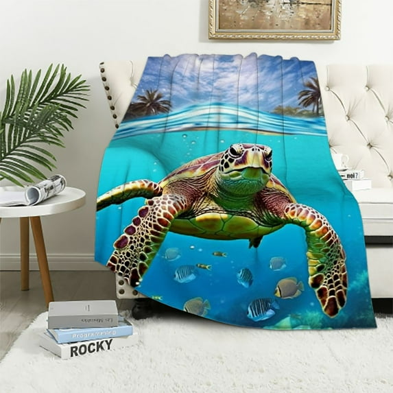 ONETECH Printing 3D Sea Turtle Blanket Velvet Plush Throw Blanket Bed Blankets Super Soft and Cozy Feeling Blanket for Travelling