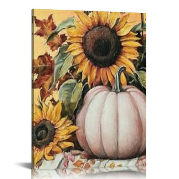 ONETECH  Pumpkin Wall Art Dining Room Fall Farm Harvest Canvas Pictures for Kitchen Decor Country Autumn Sunflower Posters Halloween Thanksgiving  12x16 in