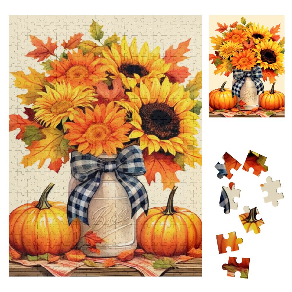 ONETECH Pumpkins and Sunflowers Wooden Jigsaw Puzzle Vertical ...