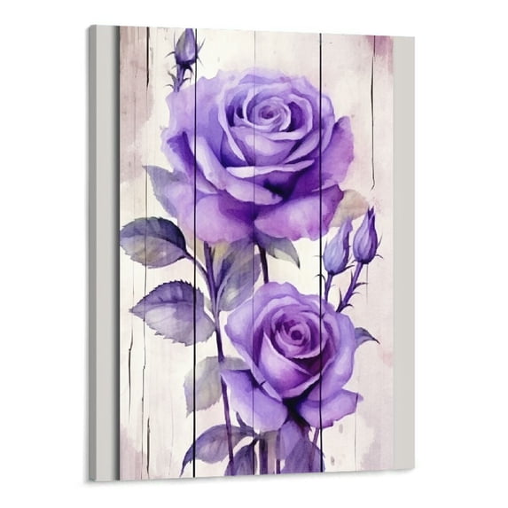 ONETECH Purple Flower Wall Art Picture Canvas Posters Print Modern Floral Artwork Framed For Living Room Bedroom Wall Painting Home Decor, - 16x20 Inch