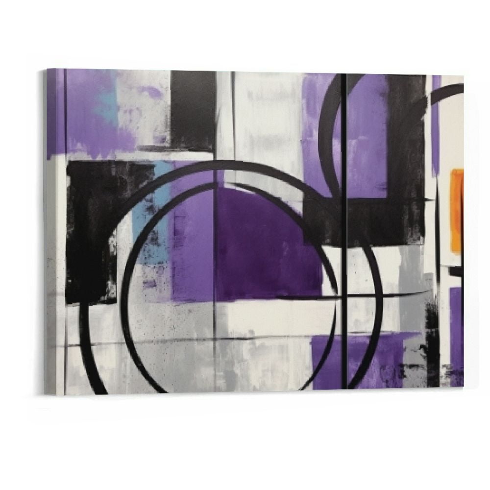 Purple and Grey Abstract Geometric Circle Canvas Wall Art