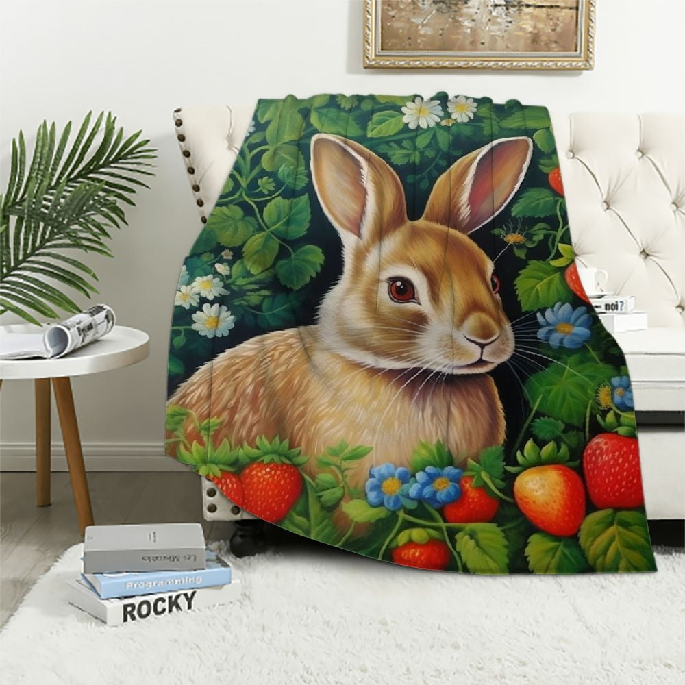 Charming Rabbit-Themed Woven Blanket for Cozy Living