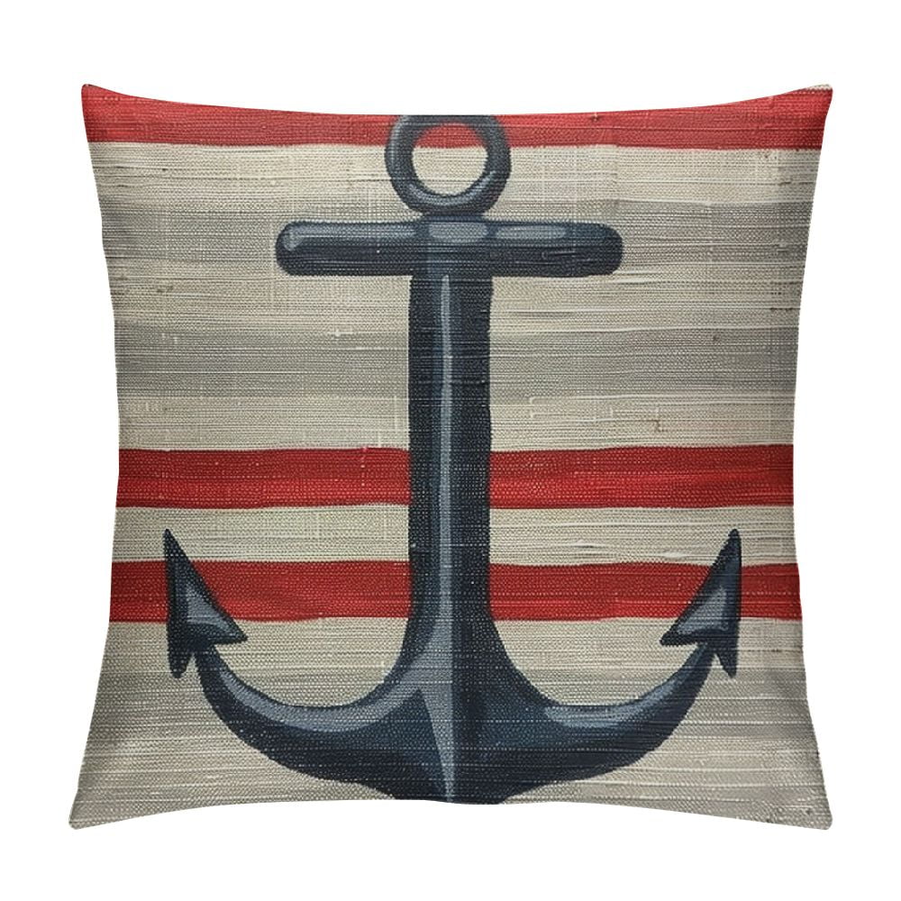 Red Anchor Throw Pillow Cover Nautical Marine Boat Equipment