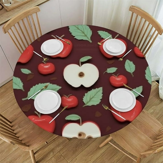 ONETECH Red Apples Pattern Round Table Cloth Cover Washable Fitted Decorative Tablecloth Waterproof Polyester Tablecloth for Restaurants Banquets, Fits Tables
