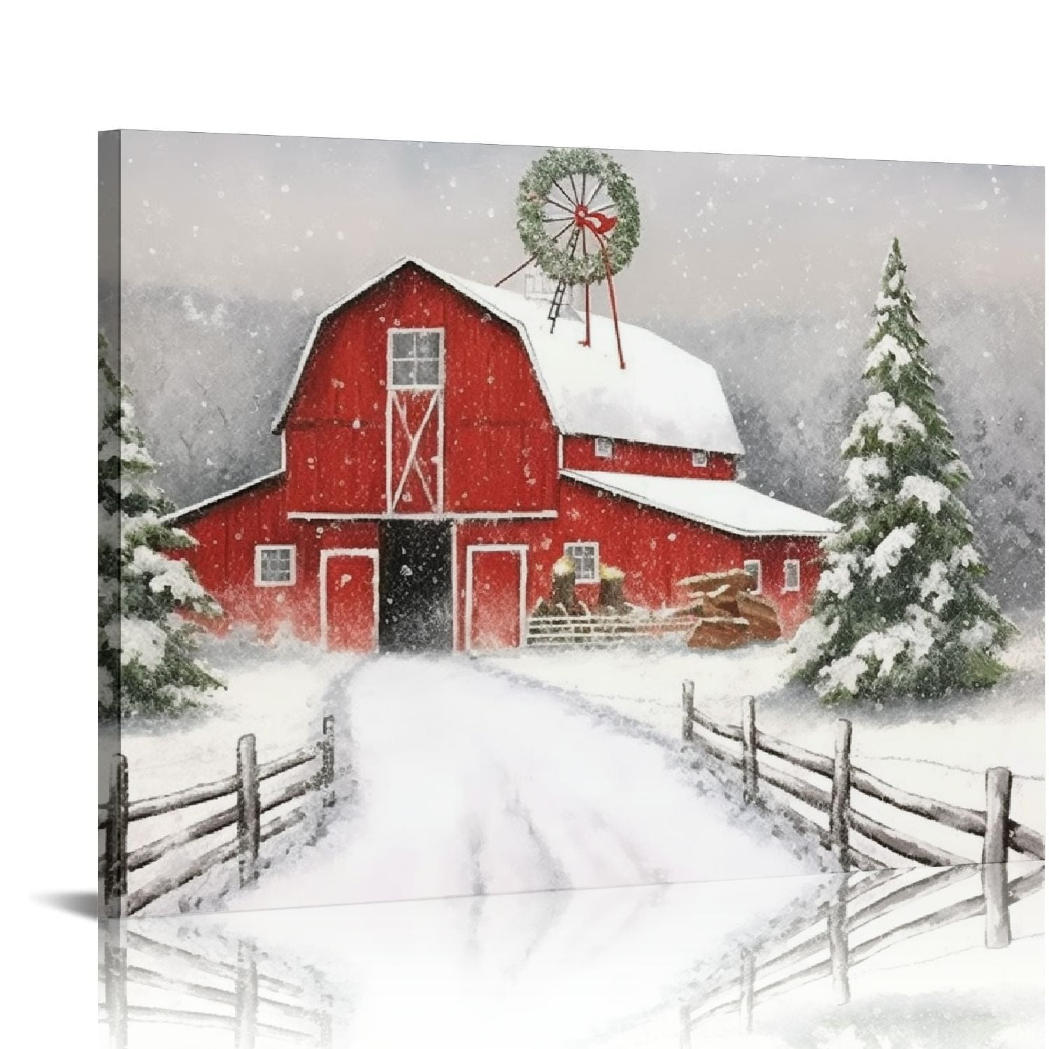 Red Barn Canvas Wall Art Christmas Rustic Red Barn Bathroom