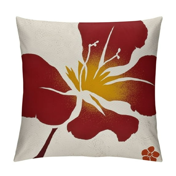 ONETECH Red Flowers Petals Throw Pillow Covers Summer Hawaiian Hibiscus Deciration Pillow Case for Home Decor Couch Sofa Tropical Plant Square Cushion Covers