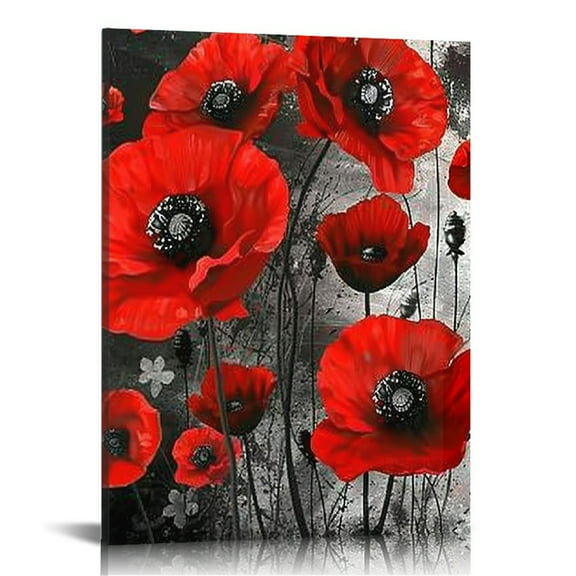 ONETECH Red Poppy Flower Wall Art, Floral on the Background Canvas Print Nature Scenery Wall Art for Living Room Bedroom Wall Painting Decoration Modern Artwork 12x16 in
