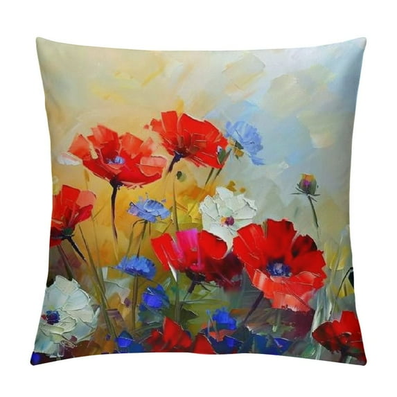 ONETECH Red Poppy Flowers Throw Pillow Cover Spring Floral Nature Pillow Case Pillowcase for Bedroom, Living Room, Cushion Sofa Standard
