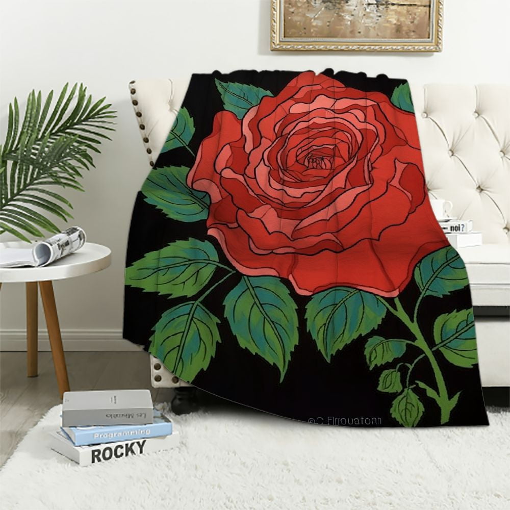 Red Rose Flower Print Blanket