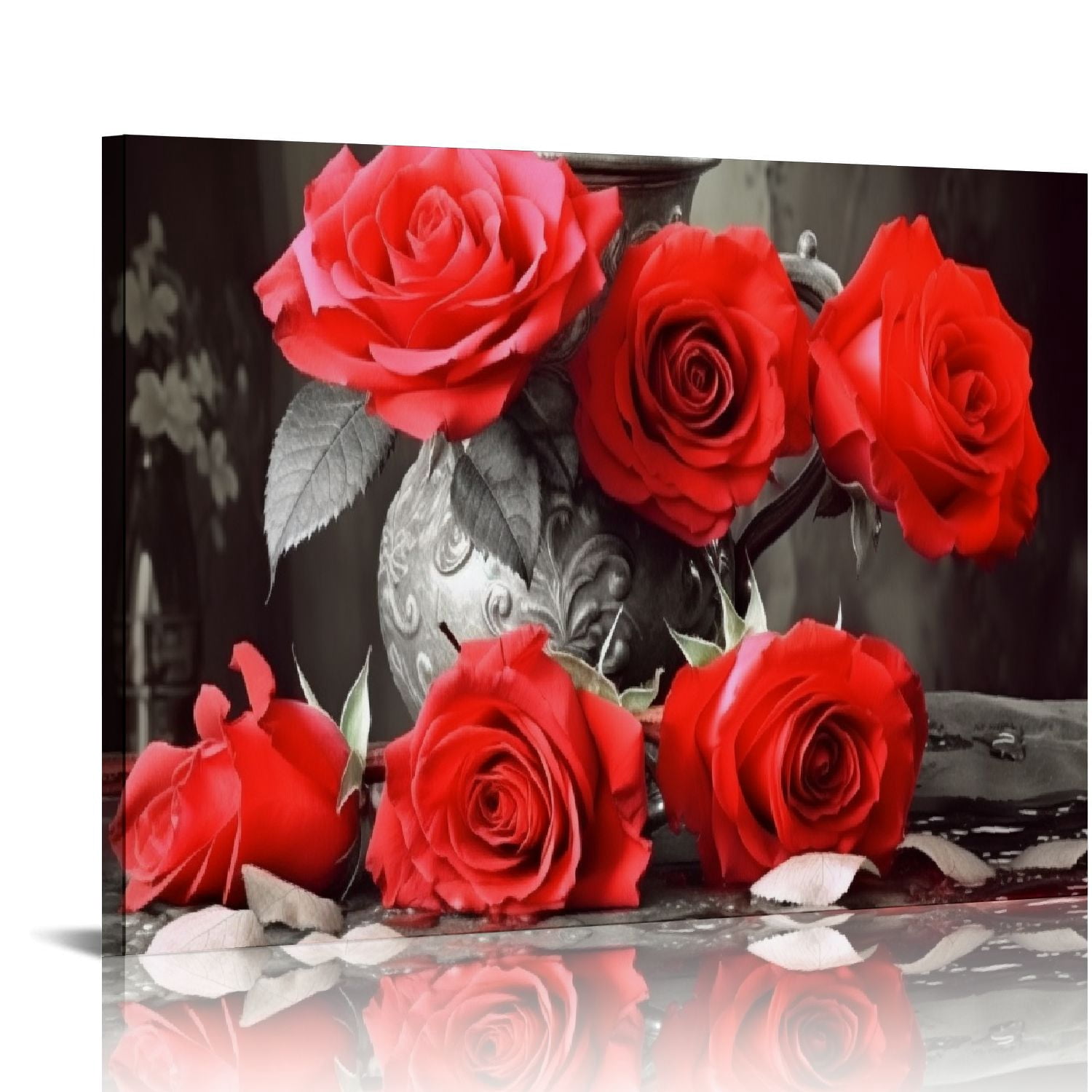 ONETECH Red Rose Flower Picture Decor Wall Art Canvas Print Black and ...