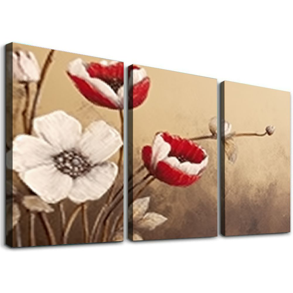 ONETECH Red and White Flowers Canvas Prints Wall Art Abstract Floral ...