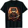 thumbnail image 1 of ONETECH Retro Japanese Cat Samurai tattoo graphic Ninja Kawaii T-Shirt, 1 of 3