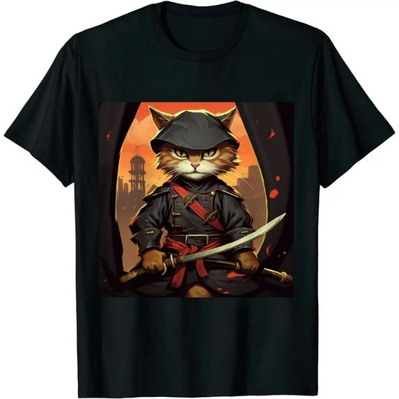 ONETECH Retro Japanese Cat Samurai tattoo graphic Ninja Kawaii T-Shirt