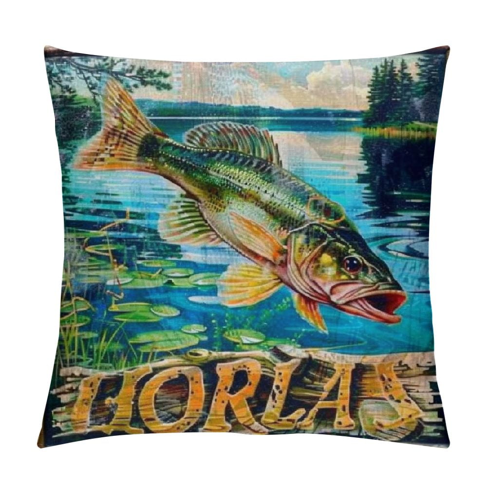 ONETECH Retro Vintage Wood Background with Sea Animal Fish Throw Pillow Covers Pillowcase Cushion Cover Home Decor Welcome to Lake Theme Pillowslips Walmart