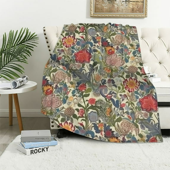ONETECH Retro William Morris Art Blanket Lightweight Flannel Abstract Boho Mid Century Colorful Floral Throw Blanket for Women Men Soft Cozy Plush Warm Birthday Gifts