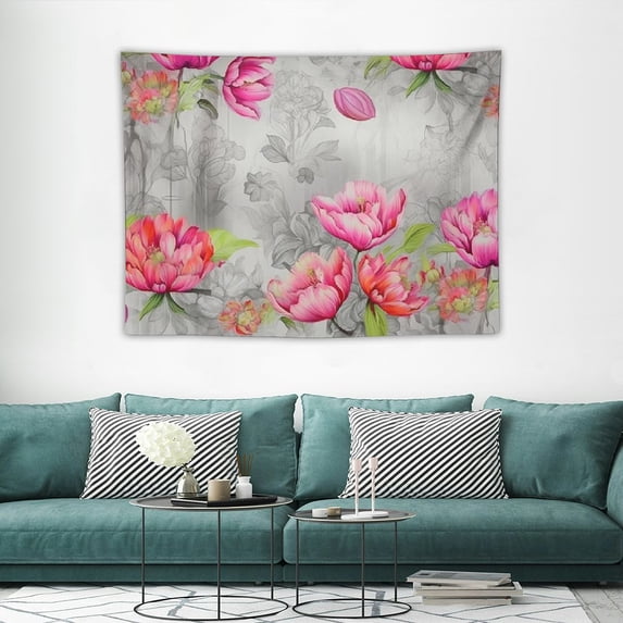 ONETECH Rose Floral Tapestry, Textile Flower Rose Geometrical Grey Ground Seamless Pattern Wall Hanging Large Tapestry Psychedelic Tapestry Decorations Bedroom Living Room Dorm