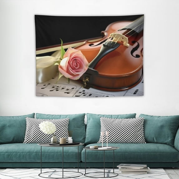 ONETECH  Rose Violin Tapestry,Soft,Skin-Friendly,Suitable For Wall Hanging,Dormitory Decoration,Etc.