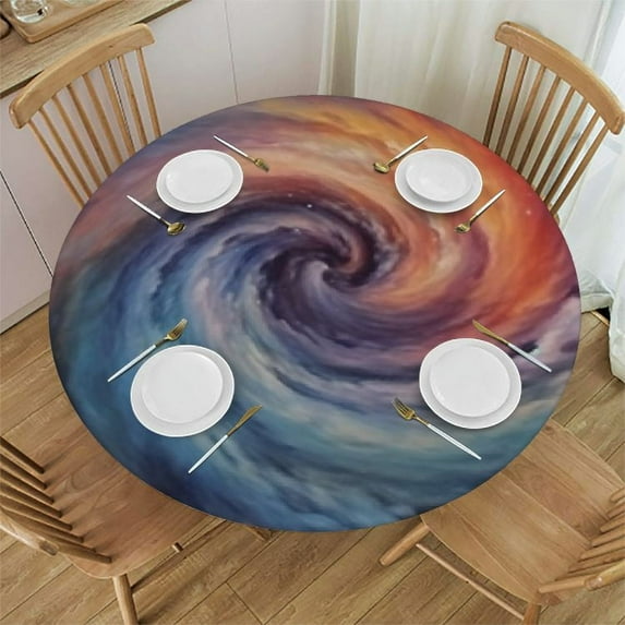 ONETECH Round Fitted Tablecloth with Elastic Edge, Galaxy Pattern Universe Round Table Cover, Waterproof Non Slip Table Cloth for Indoor Outdoor Holidays Table Pads