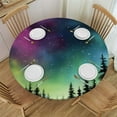 thumbnail image 1 of ONETECH Round Fitted Tablecloth with Elastic Edge Northern Lights Aurora Round Tablecloth Polyester Waterproof Spill Proof Table Cover for Dining Room Kitchen Patio Restaurant Use, Washable, 1 of 7