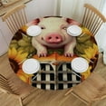 thumbnail image 1 of ONETECH Round Table Cover Waterproof Reusable Table Cloth Round Fitted Tablecloth with Elastic Edged for Parties Outdoors, Farmhouse Pink Pig with Sunflower in Old Truck Vintage Letter, 1 of 7