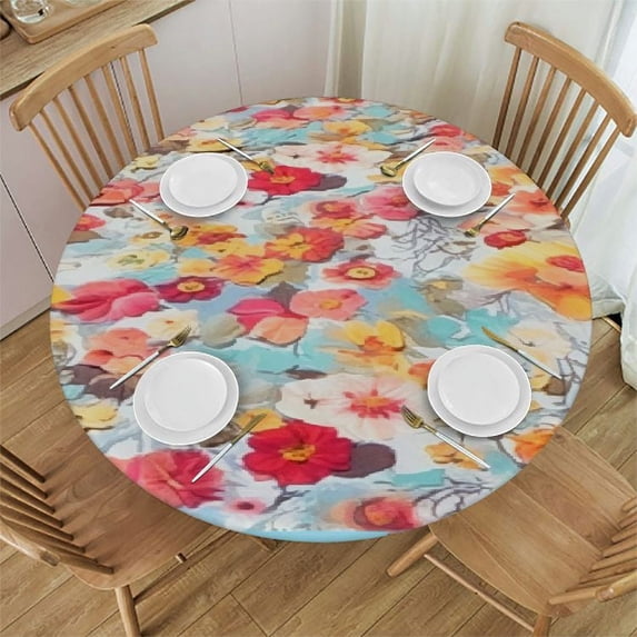 ONETECH Round Tablecloth Tables, Round Table Cover is Stain Resistant, Washable. Perfect for Indoor, Outdoor Tablecloth, Kitchen, Dining, Wedding, Parties - Multi Flower