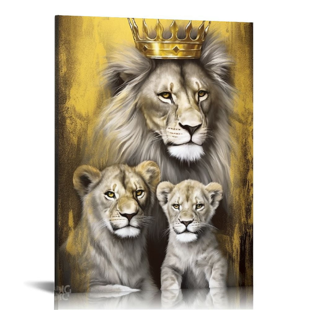 ONETECH Royal Lion Kings Family Wall Art Decor Grey and Gold Lion King ...
