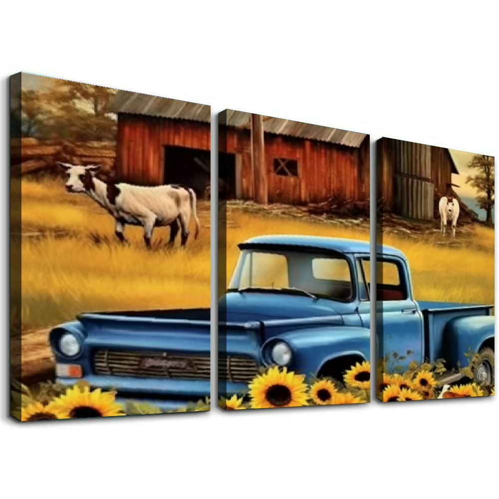 Rustic Barn Pictures Wall Art, Old Truck Canvas Print for