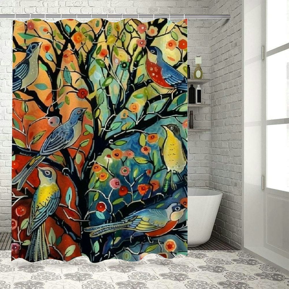 ONETECH Rustic Birds Shower Curtain for Bathroom Tree of Life Bird ...