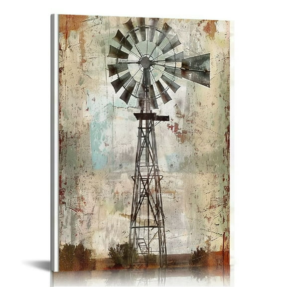ONETECH Rustic Farmhouse Style Rusty Windmill Picture Canvas Prints Wall Art Decor for Home Wall Decoration Gallery Wrapped Artwork Vintage Country Farm Bedroom Living Room 16x20 in