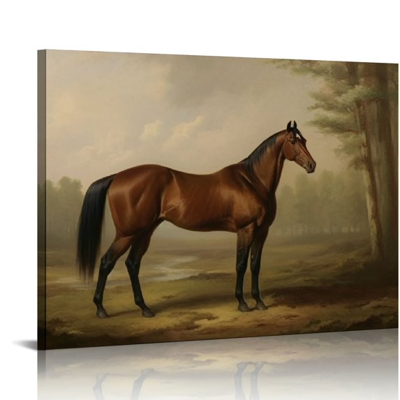 ONETECH Rustic Farmhouse Wall Art Decor - Rolled Canvas - Boho Landscape Pictures - French Country Kitchen Print Poster - Neutral Aesthetic Vintage - Horse Equine Pony Equestrian Painting