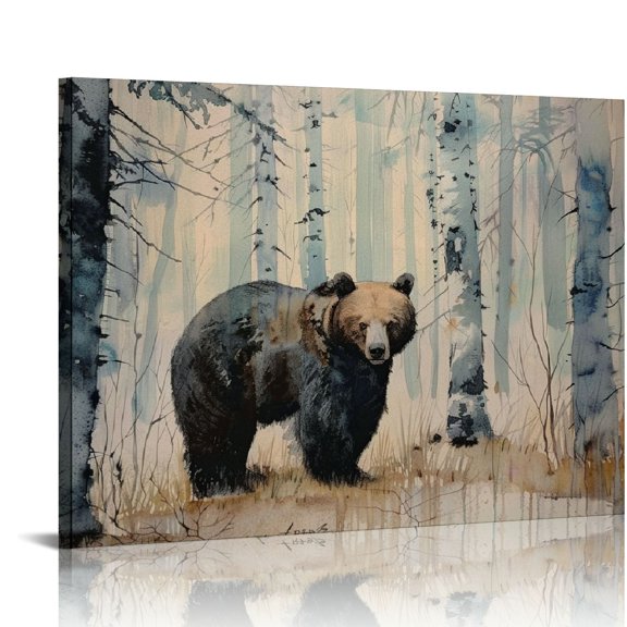 ONETECH Rustic Wildlife Wall Art, Black Bear Wall Decor, Nursery Mountain Animal Canvas Pictures Print, Animal Painting Print. Animal Wall Art, Bear Wall Art, Wall Art Decor, Prints