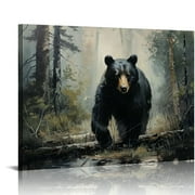 ONETECH Rustic Wildlife Wall Art, Black Bear Wall Decor, Nursery Mountain Animal Canvas Pictures Print, Animal Painting Print. Animal Wall Art, Bear Wall Art, Wall Art, Decor