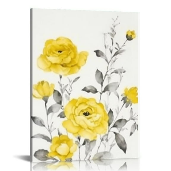 ONETECH Rustic Yellow Flowers Wall Art Farmhouse Wall Decor Vintage Kitchen Picture Gray and Yellow Rose Painting Canvas Artwork Print Bathroom Bedroom Decoration