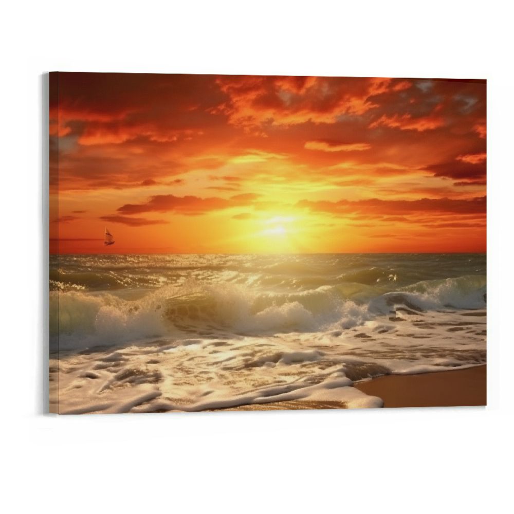 ONETECH-S0169 Canvas Prints Wall Art Sunset Ocean Beach Pictures Photo ...