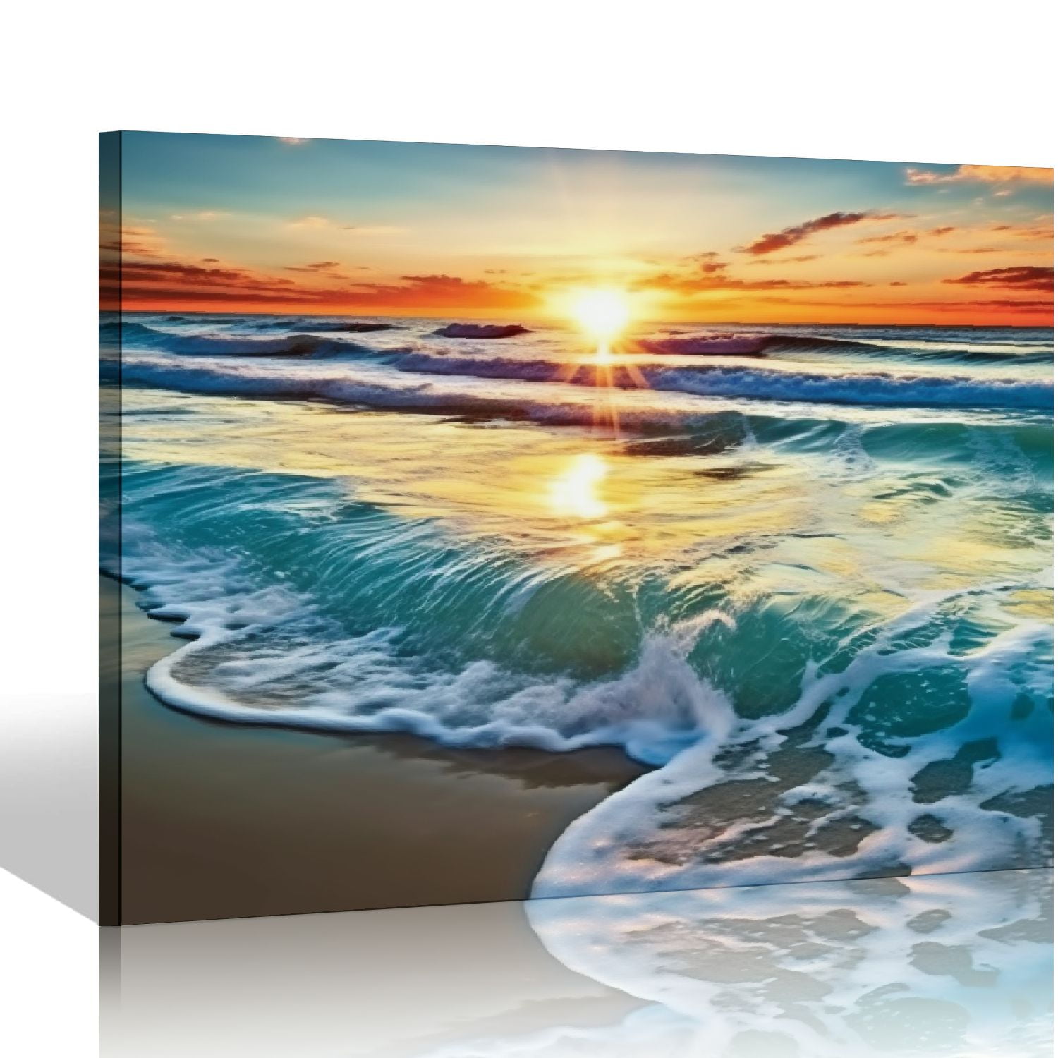 ONETECH S02250 Canvas Prints, Beach Sunset Ocean Waves Wall Art, Wooden ...