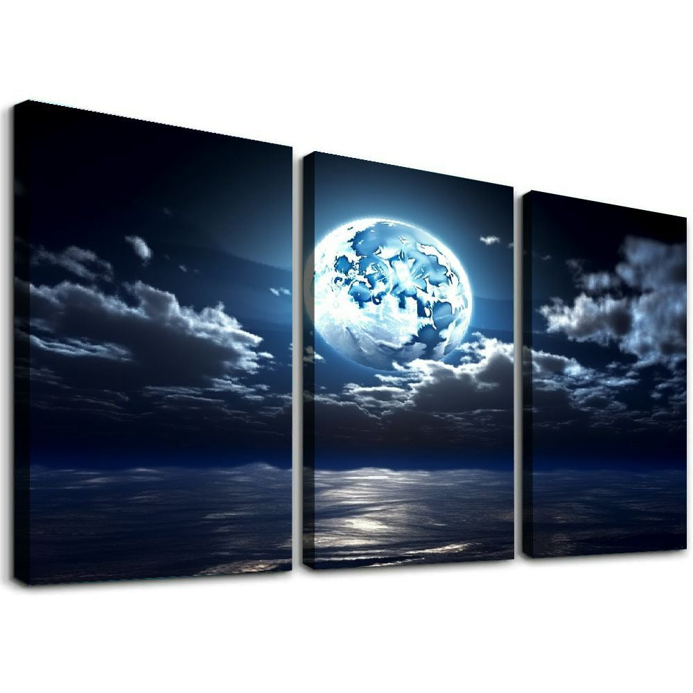ONETECH S06975 Wall Art Canvas Prints Moon Sea Ocean Landscape 1 Panels ...