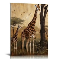 ONETECH Safari Wall Art Canvas African Animal Painting Picture Mom and Baby Giraffe Artwork for Home Office Wall Decor Framed