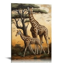 ONETECH Safari Wall Art Mom and Baby Zebra Giraffe and Elephant Canvas Painting Stretched and Framed Africa Animal Artwork for Home Office Wall Decor