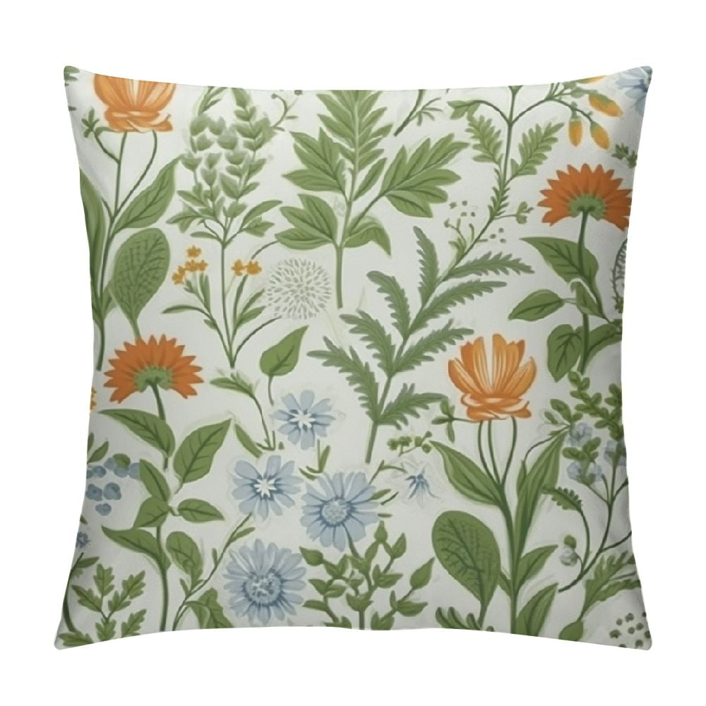 Onetech Sage Green Leaves Pillow Covers Spring Summer Floral Throw