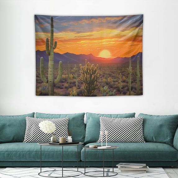ONETECH Saguaro Tapestry, Sunset Over The Phoenix Valley in Arizona Mountain State Park, Wide Wall Hanging for Bedroom Living Room Dorm,Green Mauve