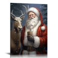 thumbnail image 1 of ONETECH Santa Claus Canvas Wall Art Christmas Wall Decor Santa with Reindeer Picture Vintage Santa Portrait Painting Decor Frame, 1 of 4