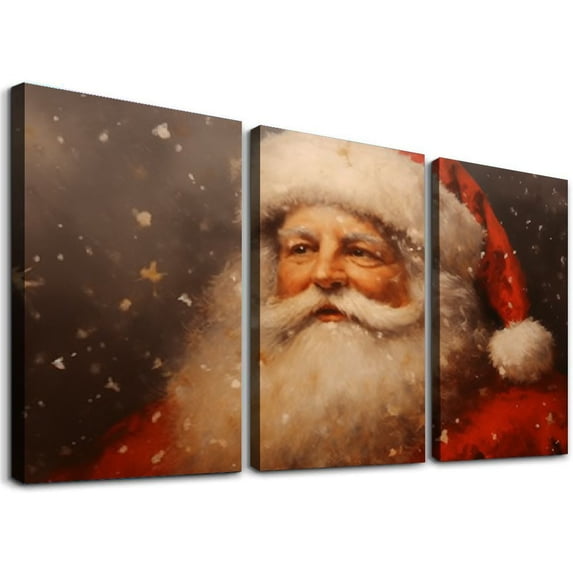 ONETECH Santa Claus Wall Art Print Poster, Vintage Santa Claus, Christmas Holiday Wall Decoration Canvas Poster Wall Art Decor Print Picture Paintings for Living Room Bedroom 12''x16''X3 Panels