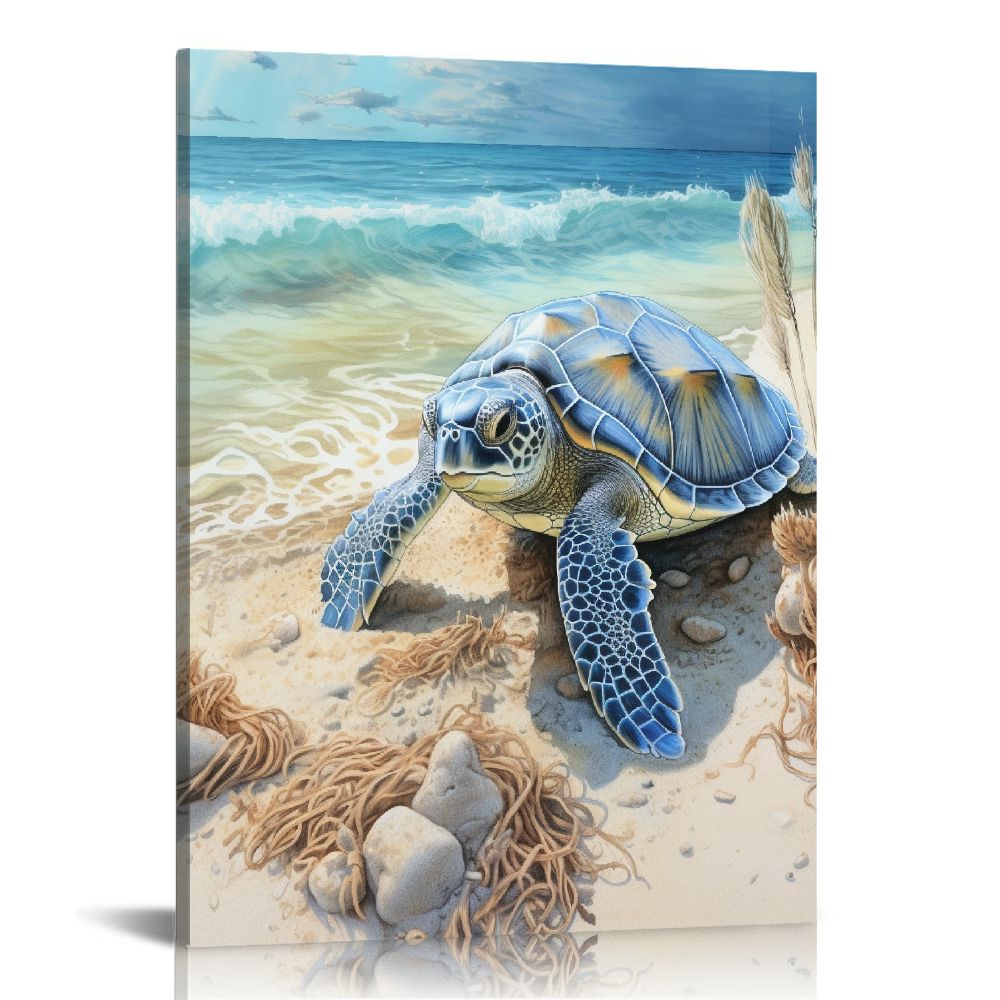 ONETECH Sea Turtle Bathroom Decor Beach Themed Wall Art Ocean Coastal ...